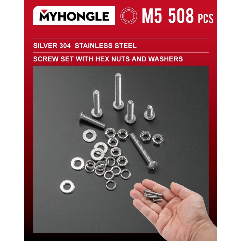 508 Pcs M5 Screws Set, Bolts and Nuts, Assorted Nuts
