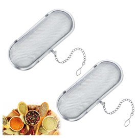 2 Pcs Tea Strainer, CAASFOOY Spice Strainer for Cooking,Tea Filter, Floating Stainless Steel Mesh Tea Infuser Oval Loose Leaf Tea for Kitchen Cooking Office Home Supplies (Silver)
