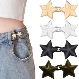 4 Colors Star Shape Jeans Button Pant Waist Tightener Button Pins for Jeans No Sewing Required, Removable Waist Tightener for Jeans, Jean Waist Tightener Suitable for Jeans, Jackets, Overalls,Shirts