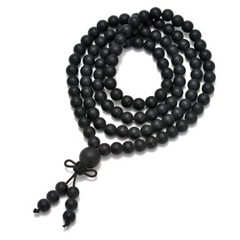 AD Beads Natural Gemstones Buddhist 108 Prayer Healing Beads Mala Stretchy Bracelet Necklace 6mm (Matte Black Onyx)