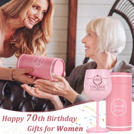 Lifecapido 70th Birthday Gifts for Women, Vintage 1955 Stainless Steel Wine Glass with Wine Bag and Card, 70th Birthday Decorations for Women, Best Gifts for 70 Year Old Woman Grandma Mom Aunt Wife