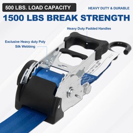 Leyso 1 Inch x 12 Ft Retractable Ratchet Straps, Auto Ratchet Straps with 1500 lbs Break Strength, Retractable Ratchet Tie Down Straps for Jet Skis, Motorcycles, Boats (2 Pack - Blue)