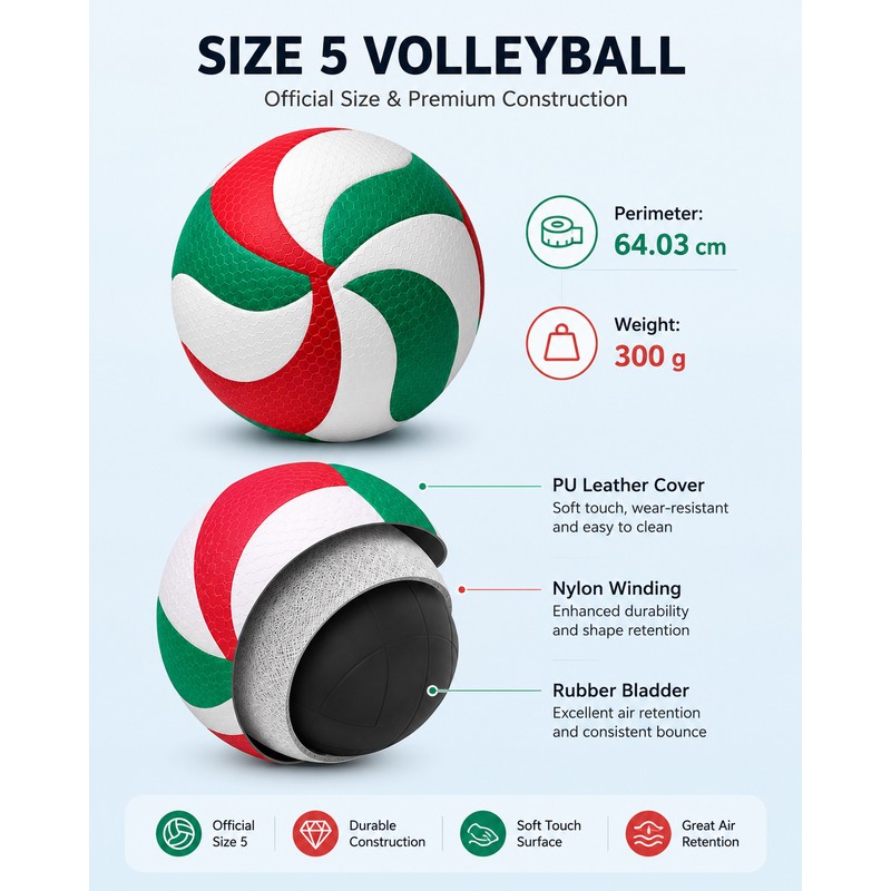 Model 5000 Size 5-Style Volleyball – PU Leather Training Ball