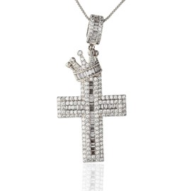 Halukakah Moissanite Cross Pendant Necklace for Boys Teens,4.0ct Total Lab-Grown Diamonds,Platinum White Gold Plated 925 Sterling Silver,16" Box Chain,Luxury Religious Jewelry for Son,Grandson,Nephew