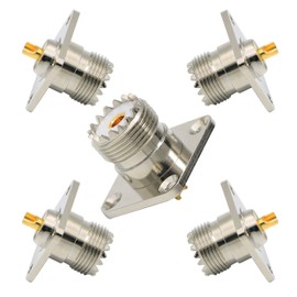 SO239 Connector, Zovfam UHF SO239 Female Panel Chassis Mount Connector 4-Hole Jack Flange Solder Cup RF Coaxial Coax Adapter- 5 Pack