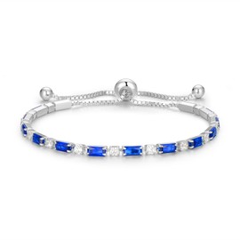 Cranmadia Sterling Silver September Birthstone Sapphire Tennis Bracelets for Women Tennis Bolo Bracelet Fashion Jewelry Anniversary Birthday Gifts for Women Mom Wife Her