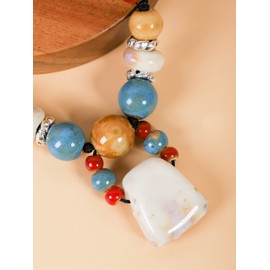 Hanary Boho Hippie Colorful Chunky White Ceramic Beads Necklace, Summer Bohemian Jewelry Gift for Women
