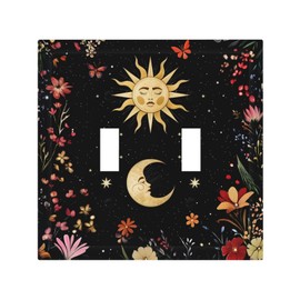JDAKHD Celestial Night Garden Plants Floral Sky Decorative 2-Gang Toggle Light Switch Cover Gothic Dark Space Star Hippie Moon Double Switch Wall Plate for Home, Basement & Office Outlets