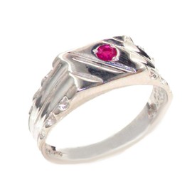 925 Solid Sterling Silver Natural Ruby Solitaire Mens Gents Signet Ring - Size V