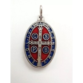 Catholic St Benedict Two Sided Blue and Red Accents 7/8" Medal, Italy