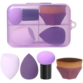 Makeup Brushes Set - 4 Piece Kabuki, Blush, and Concealer (purple)