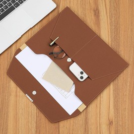 VANRA - Carpeta de archivos, organizador de documentos, impermeable, portafolios de piel con 3 bolsillos, sobres de archivo para papel tamaño A4 y carta con cierre magnético de botón a presión (café)