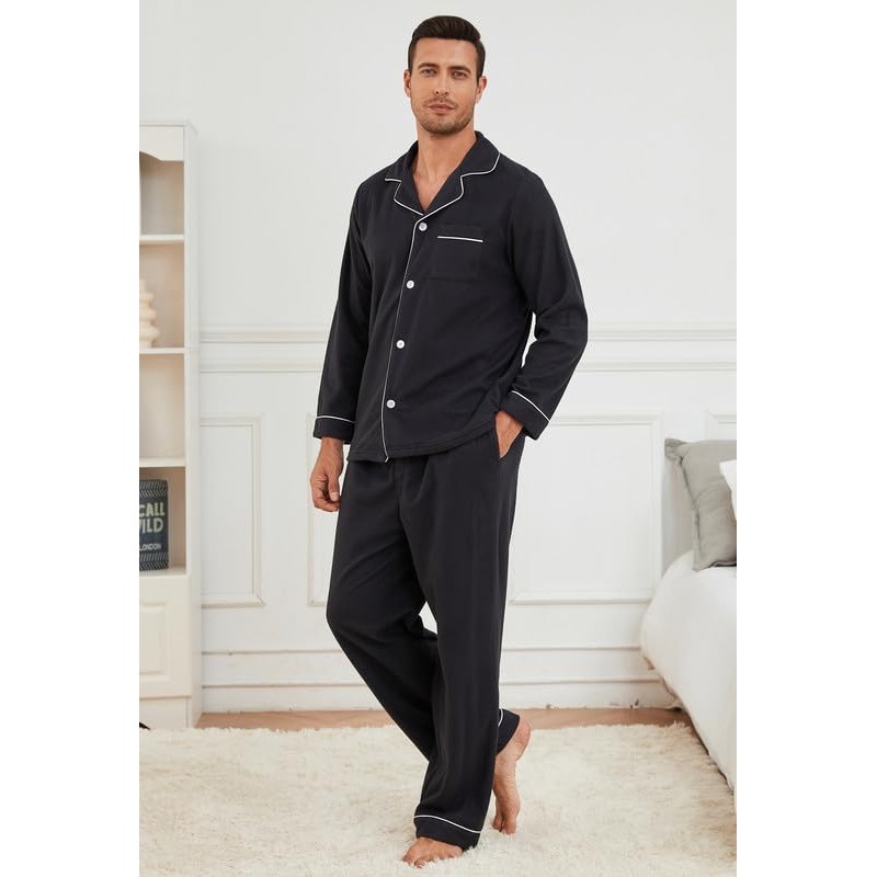 U2SKIIN Mens Button Down Pajamas Set Soft Classic Lapel Sleepwear