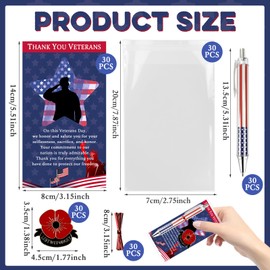 LAIAMER 90 Pcs Veterans Day Gifts Bulk, 30 American Flag Ballpoint Pens Patriotic Pens 30 Poppy Pins 30 Bookmarks USA Souvenirs Gifts for Veterans Patriotic Party Favors Supplies