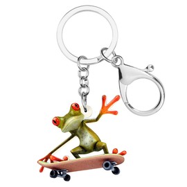 WEVENI Acrylic Cute Skateboard Frog Keychain Keyring Car Bag Wallet Funny Frog Charms Jewelry for Women Girls (Multicoloured)