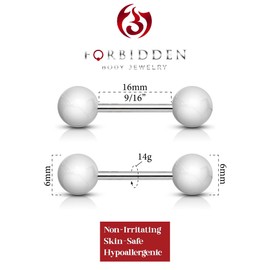 Forbidden Body Jewelry 14 g 16 mm Stainless Steel Nipple or Tongue Ring Barbell Set with Acrylic Balls (Choose Color), Metal,