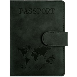 PU Leather Passport Travel Holder - RFID - Blocking Document Organizer with Magnetic Closure, MH MOIHSING Passport Wallet Cover Passport Protector for Credit&ID Cards, Boarding Passes Men&Women(Black)
