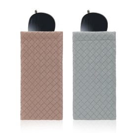 2 PCS Pu Sunglass Organizer Leather Pouch - Soft Squeeze Top Glasses Case Multipurpose Travel Eyeglass Case Pouch Bag (Light Blue-Lavender)