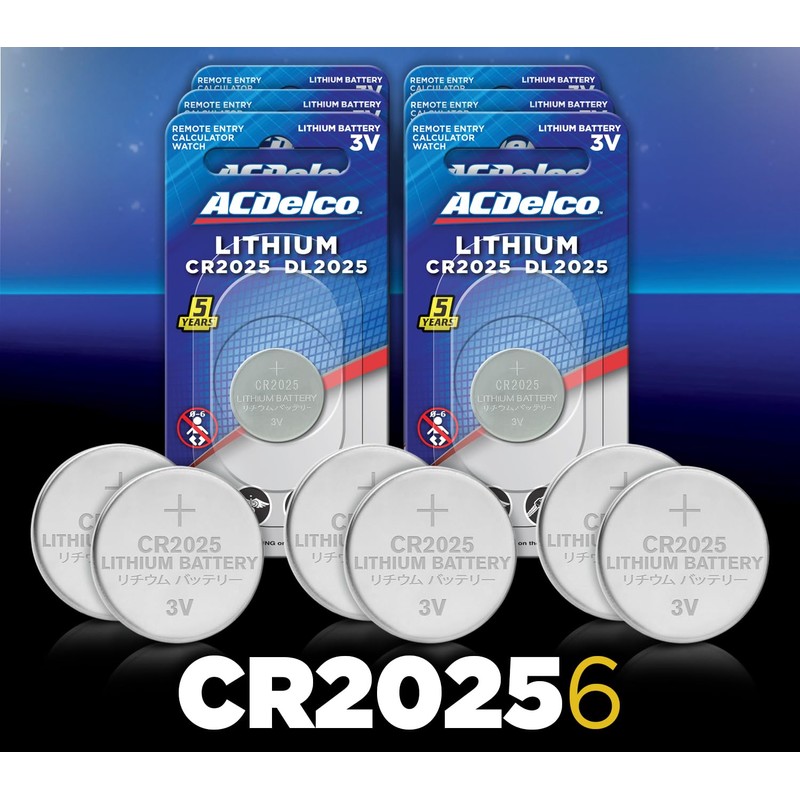 Powermax ACDelco 6-Count CR2025 Batteries, Lithium 3V Coin Cell Button