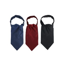 WANYING Men's Ascot Tie Scarf Cravat Ties Simple Chic for Gentleman, A01 Polka Dot 3 in 1 Sets - Black Dark Blue Bordeaux