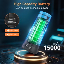 Dimgogo Rechargeable Camping Light with Stand 7ft Max Height, 15000mAh Portable Cordless LED Work Light, 5500 Lumen 6500/4500/3500K Dimmable Emergency Flashlight with Detachable Tripod, Blue