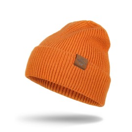 Knit Beanie for Men, Stretchy Soft Warm Daily Cuffed Winter Hats, Unisex Comfortable Wooly beanie Gifts for Men/Him/Dad (Orange)