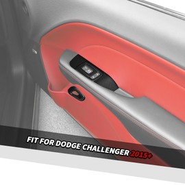 Jimen Fit for Dodge Challenger 2015-2023, 4PCS Inner Door Handle Cover & Window Lift Switch Panel Trim (Carbon Fiber)