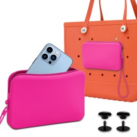 Muswelf Accessories for Bogg Bag, Large Silicone Phone Holder for Bogg Bag, Charm for Bogg Bag, Silicone Zipper Bag Wallet with Lanyard for Beach Bags Tote Bag(Red)