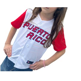 Puerto Rico Kids Baseball Jersey – Youth Button-Up Sports Shirt – Soft Breathable Fabric – Red & White Puerto Rican Flag Design Size 2