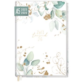 Häfft® Chäff-Timer Classic Calendar 2025/2026 A5 "Gold Leaf" Book Calendar, Appointment Calendar, Weekly Planner for 18 Months: July 2025 to Dec. 2026 - Sustainable and Climate Friendly