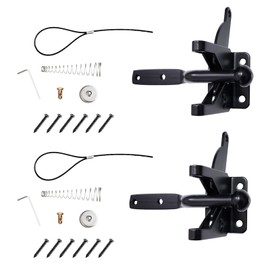 Pair of Self Locking Gate Latch Automatic Gravity Lever for Wood Fence Gate Door Latches, Left and Right (Spring Cable Pull)