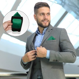 Gsyziux Pocket Squares for Men 11.81" Silk Satin Mens Handkerchiefs with Pocket Square Holder for Wedding Party Prom (Green)