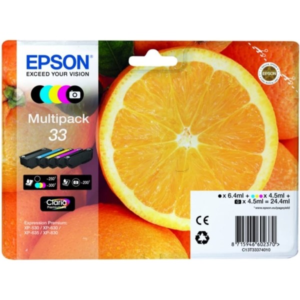 Epson 33 Oranges Genuine Multipack, Eco-Friendly Packaging, 4 - colours