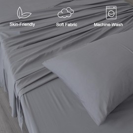 SPRINGSPIRIT Split Top King Sheets Sets for Adjustable Bed, 4 Piece Bed Sheets Set Deep Pockets, Extra Soft and Breathable Bedding Sheets, Grey