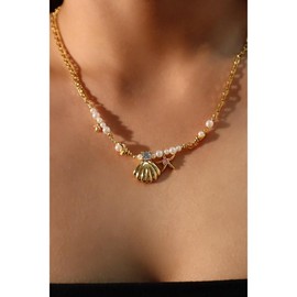 CUTE THINGS COMMIN 18K Real Gold Plated Sea Shell Pearls Necklace