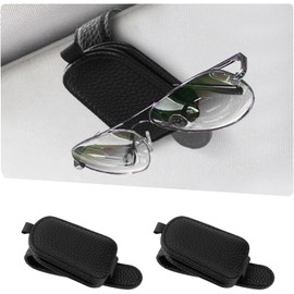 YUEONEWIN Brillenhalter für Auto Sonnenblende, 2 STK Sonnenbrillenhalter Auto mit Magnet, Universal Leder Auto Brillenhalter Sonnenbrillen Halterung Geschenke für Freunde Familie (Schwarz)