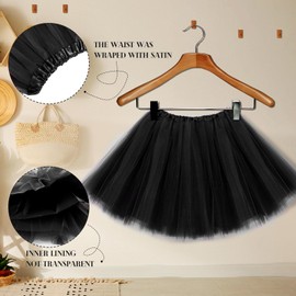 Tutus for Women, Adult Tutu Skirts for Women 4 Layered Classic Elastic Tulle Tutu Skirts Party Festival Running Black