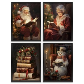 Christmas Home Decor Wall Art Christmas Decorations Xmas Decorations Vintage Santa Book Holiday Winter Prints Artwork Paintings for Bedroom Living Room Nursery Wall Decor (8x10IN, 4PCS, Unframed)