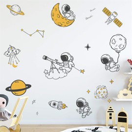 ROFARSO Wall Stickers Astronaut Planet Outer Space Stars DIY Vinyl Removable Large Wall Decals Art Decorations Decor for Kids Boys Bedroom Living Room Playing Room Murals
