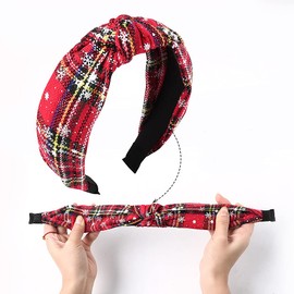 Plaid Knotted Headband for Women Girls Chunky Knot Headbands for Women's Hair Bands Non Slip Bowknot Bows Wide Christmas Party Hairband Snowflake Headbands for 3