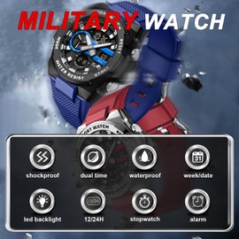 findtime Mens Digital Watch Tactical Military Watches for Men 5ATM Waterproof Watch Analog Watch with 12/24H LED Backlight Alarm Countdown