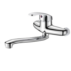 VirtuGro Wall Mounted Tap 25 cm Kitchen 360° Rotatable Sink Tap Kitchen Cold and Hot Single Lever Mixer Tap Kitchen for Kitchen Sinks and Sink in the Bathroom Chrome
