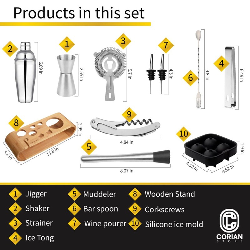 Corian Store - Bartender Kit with Cocktail Shaker Set –
