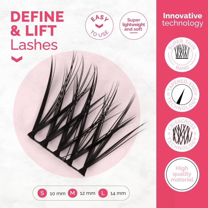 Renata Beauty Define&Lift Cluster Eyelashes, Multipack, Mixed Lengths (10 mm,