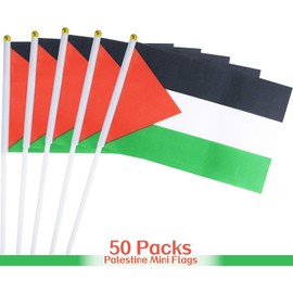 50 Palestinian Hand-Waved Flags Bandiers Palestinesi Sventolate A Mano Mini Bandiera 14 x 21 cm Con 30 cm Plastica Asta Di Bandiera Celebrazione Decorazione