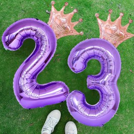 40 Inch Rose Gold Crown Number 23 Balloons, 23th Birthday Balloons for Men Women, Purple 23th Celebration Decor Happy 23th Birthday Party,23th Party Decoration Wedding Anniversary Events Supplies