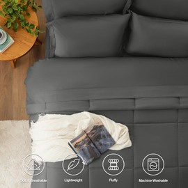 CozyLux Full Size Comforter Sets - 7 Pieces Bed in a Bag Set Dark Grey Full, Gray Complete Bedding Sets Bed Set for All Season with Comforter, Flat Sheets, Fitted Sheet, Pillowcases & Shams