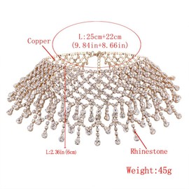 COLORFUL BLING Luxury Rhinestone Full Crystal Tassel Choker Necklace for Women Party Wedding Bridal Bridesmaid Costume Neck Jewelry Accessories-Gold