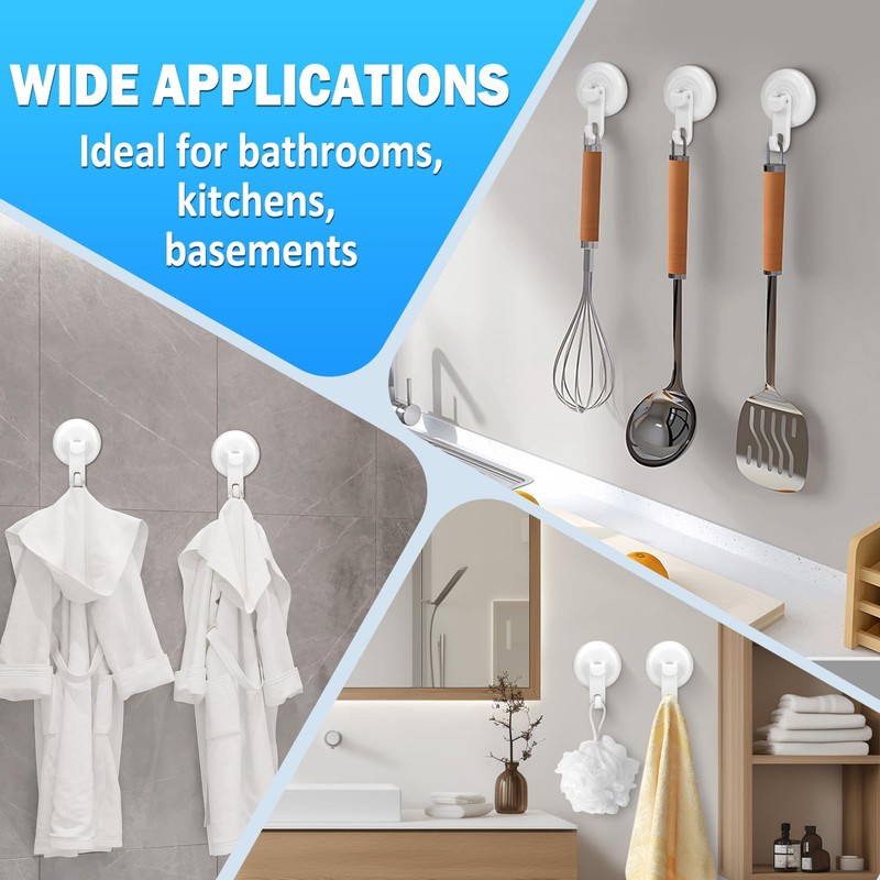 TACGEA Suction Cup Hooks for Shower, Powerful Vacuum Shower Hook