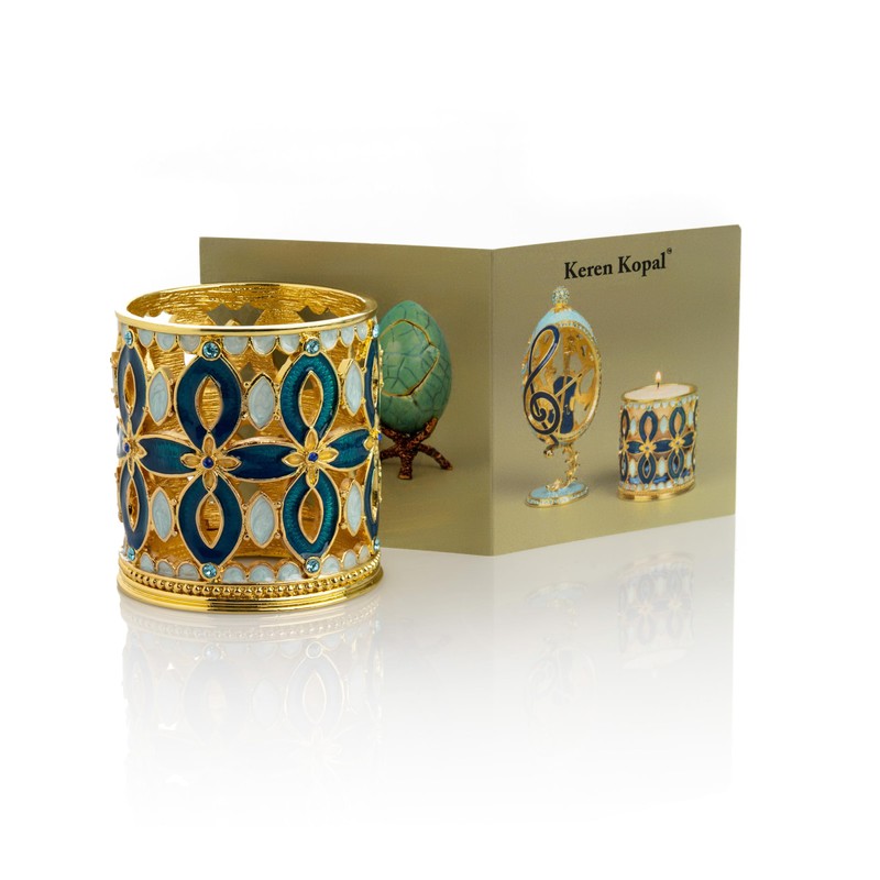 Golden Blue Decorated Candle Holder